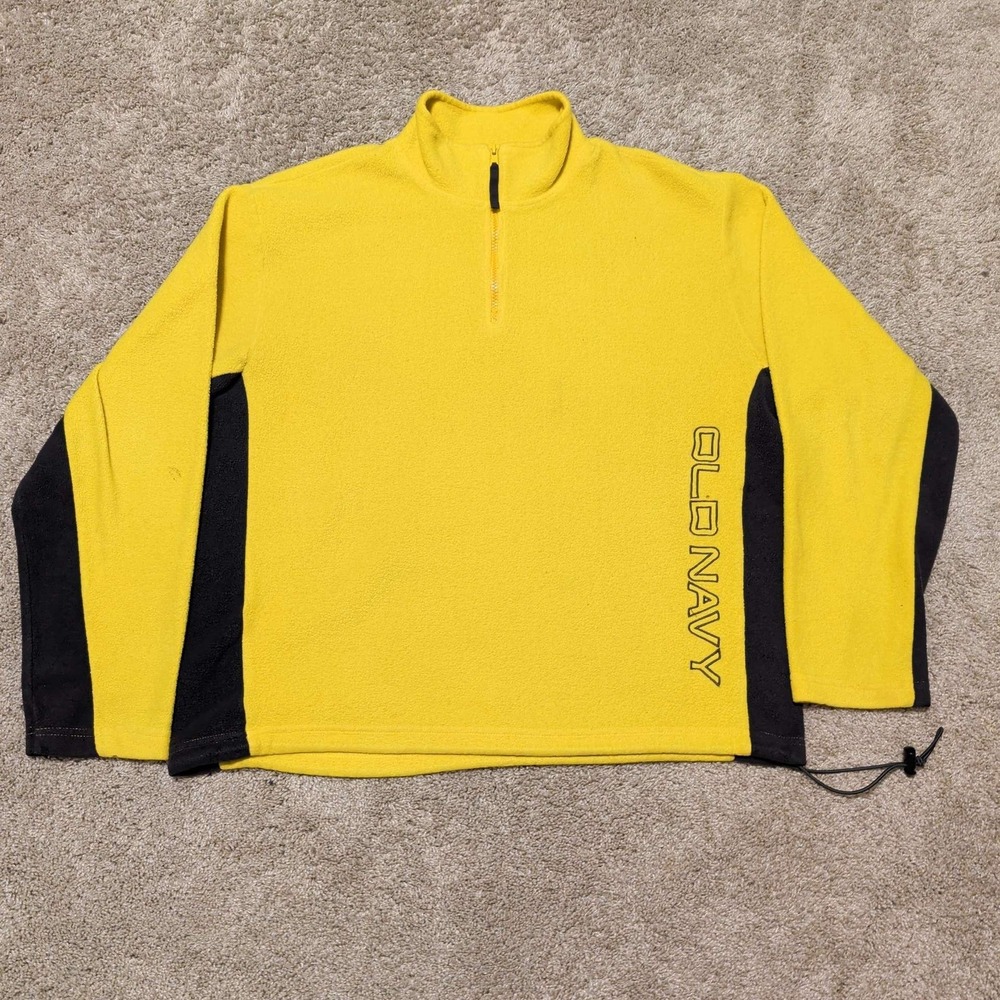 Old Navy Fleece Pullover Mens Large Yellow Quarter Zip Colorblock Vintage 90s